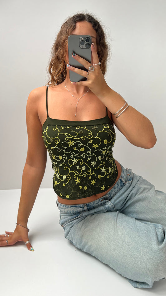00s khaki floral cami- size S
