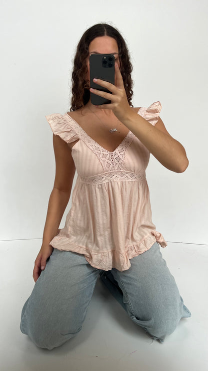 00s pink babydoll crochet cami- size M