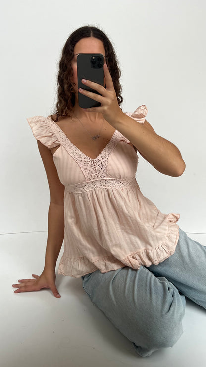 00s pink babydoll crochet cami- size M