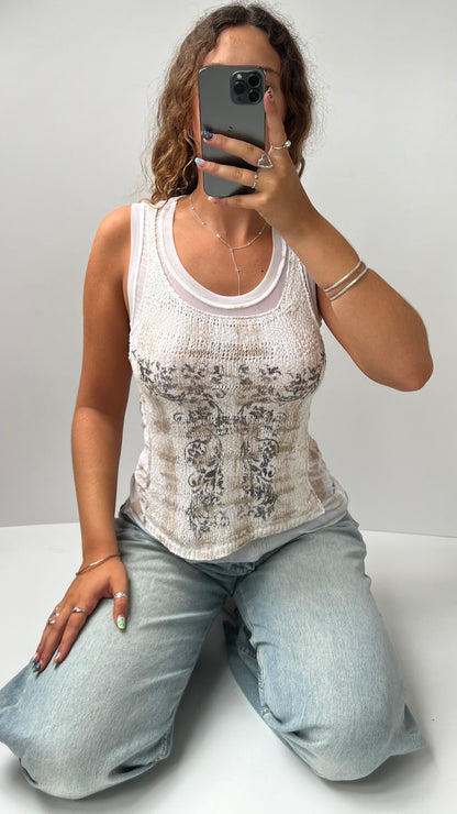 00s white knit mesh top- size M