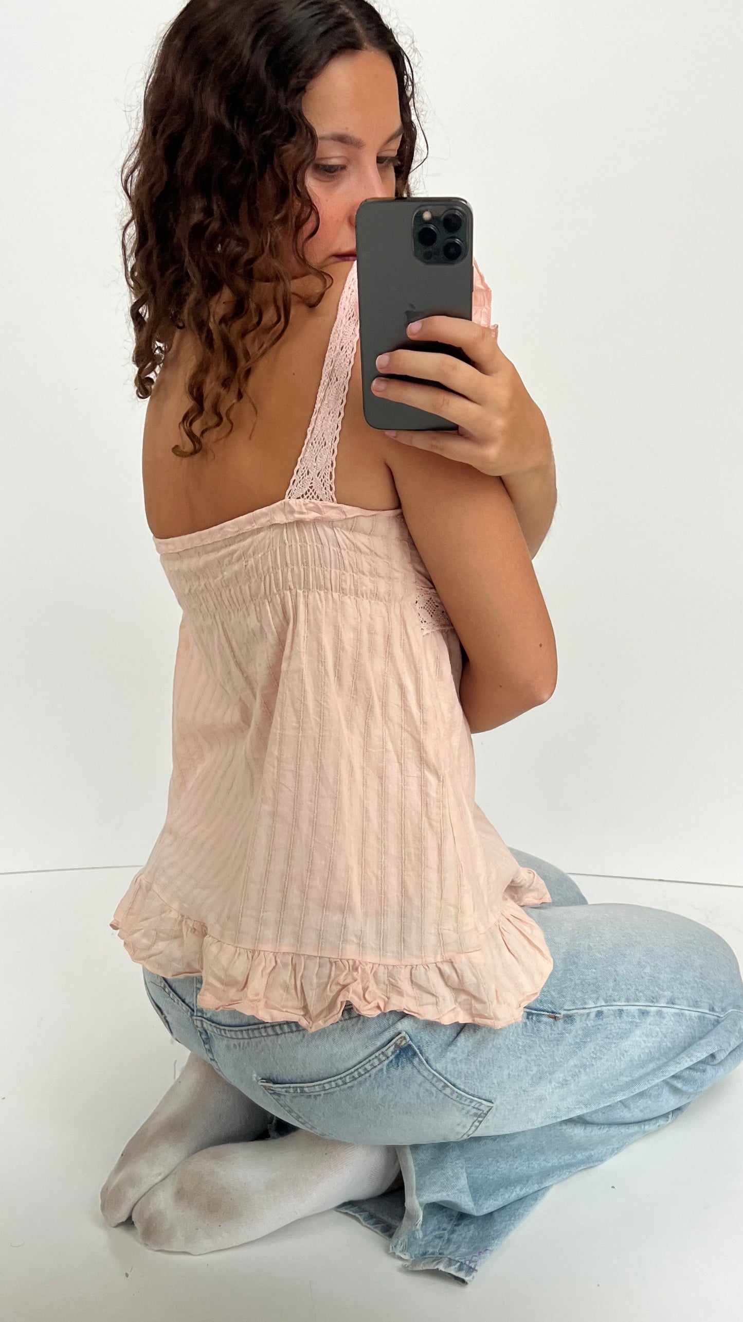 00s pink babydoll crochet cami- size M