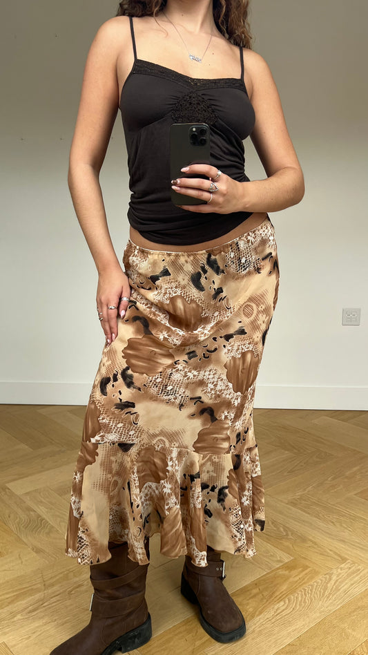 00s brown mesh maxi skirt- size M