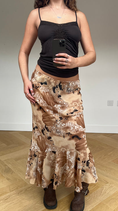 00s brown mesh maxi skirt- size M