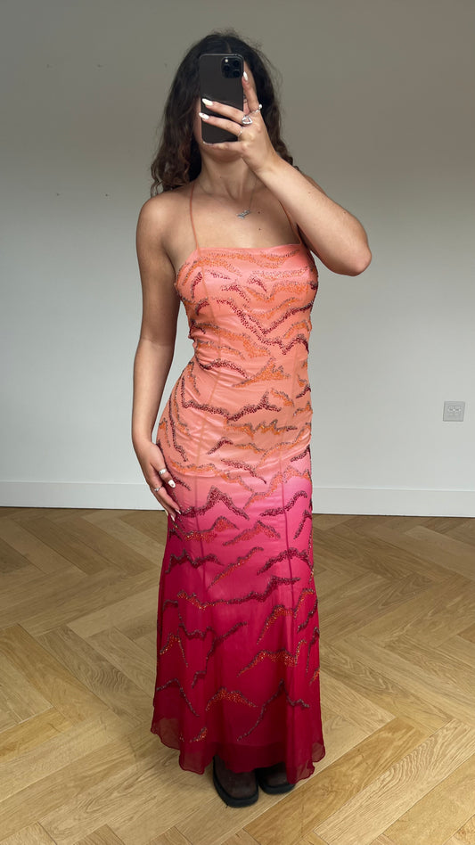 00s pink beaded maxi dress- size XS