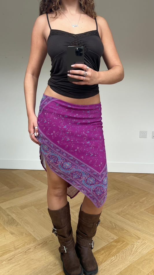 00s pink paisley mesh midi skirt- size M
