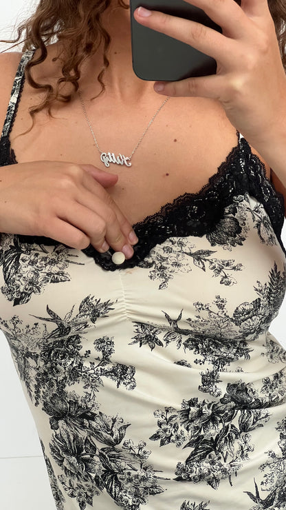 00s white black floral cami- size L