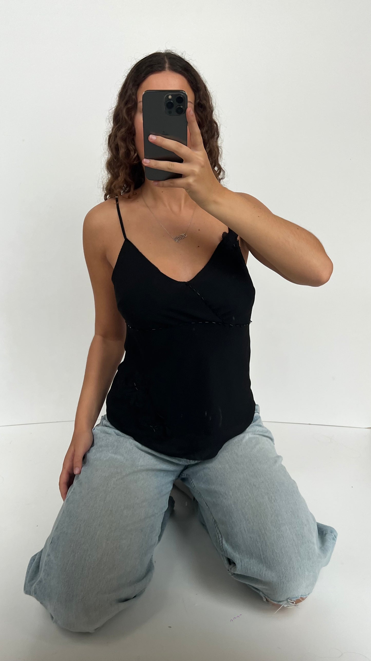 00s black mesh floral cami- size M