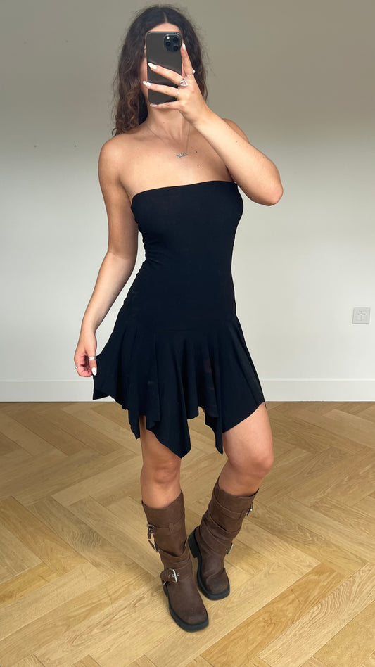00s black slinky mini dress- size M