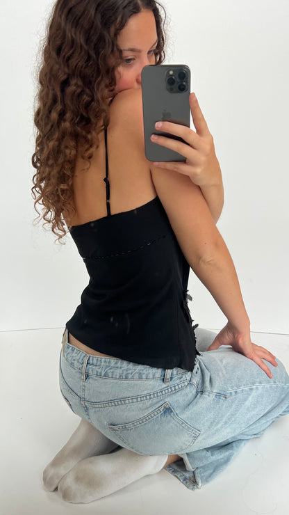 00s black mesh floral cami- size M