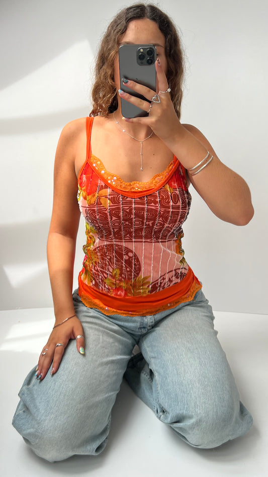 00s orange mesh cami- size S