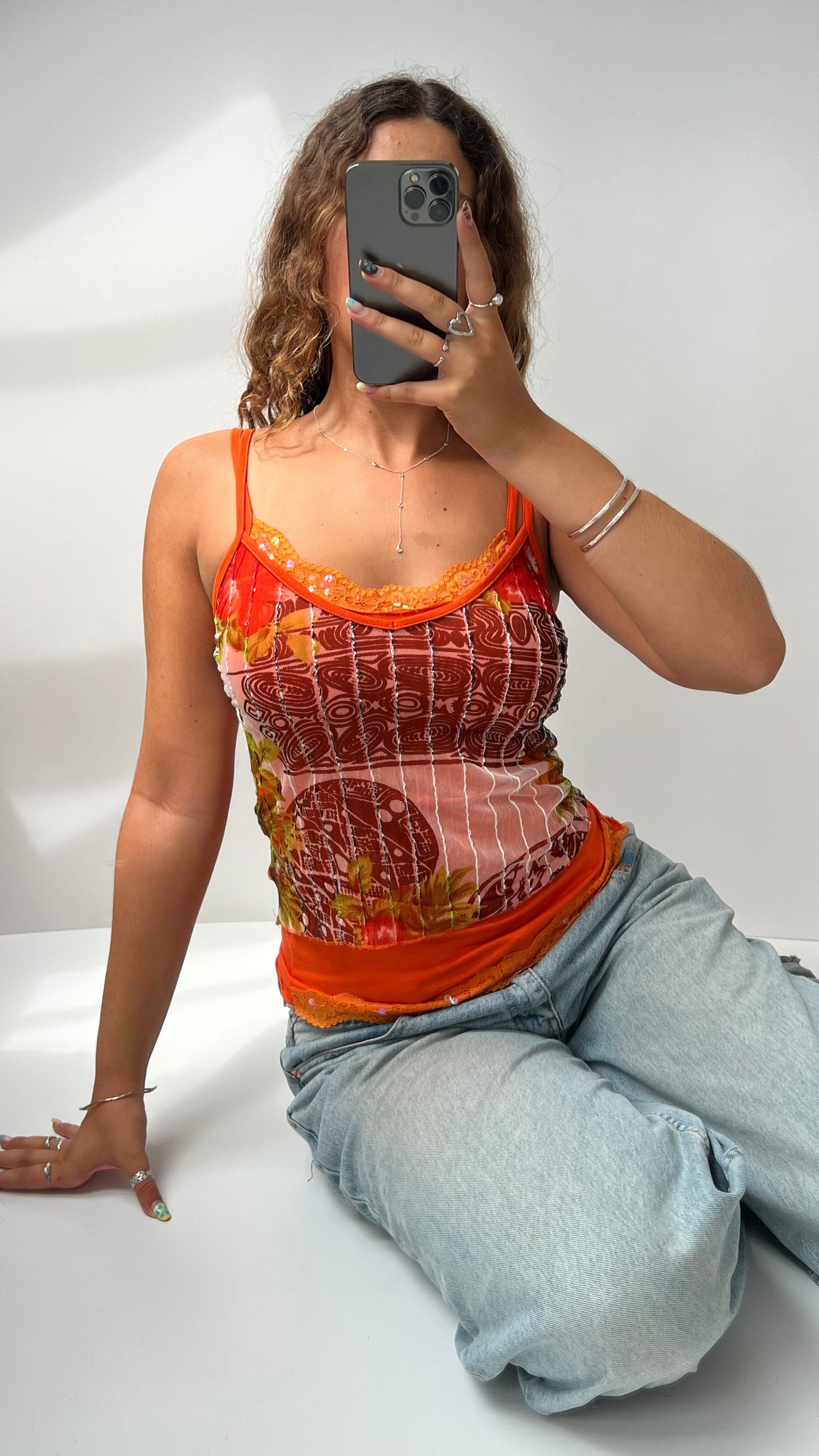 00s orange mesh cami- size S
