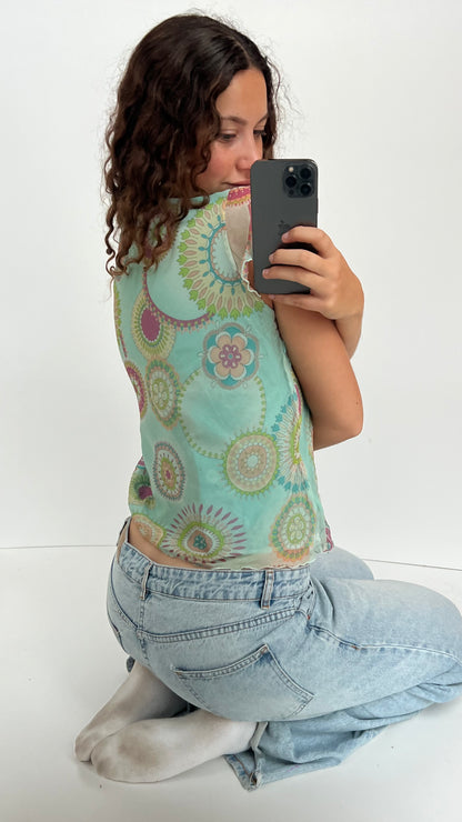00s blue mesh babydoll top- size M