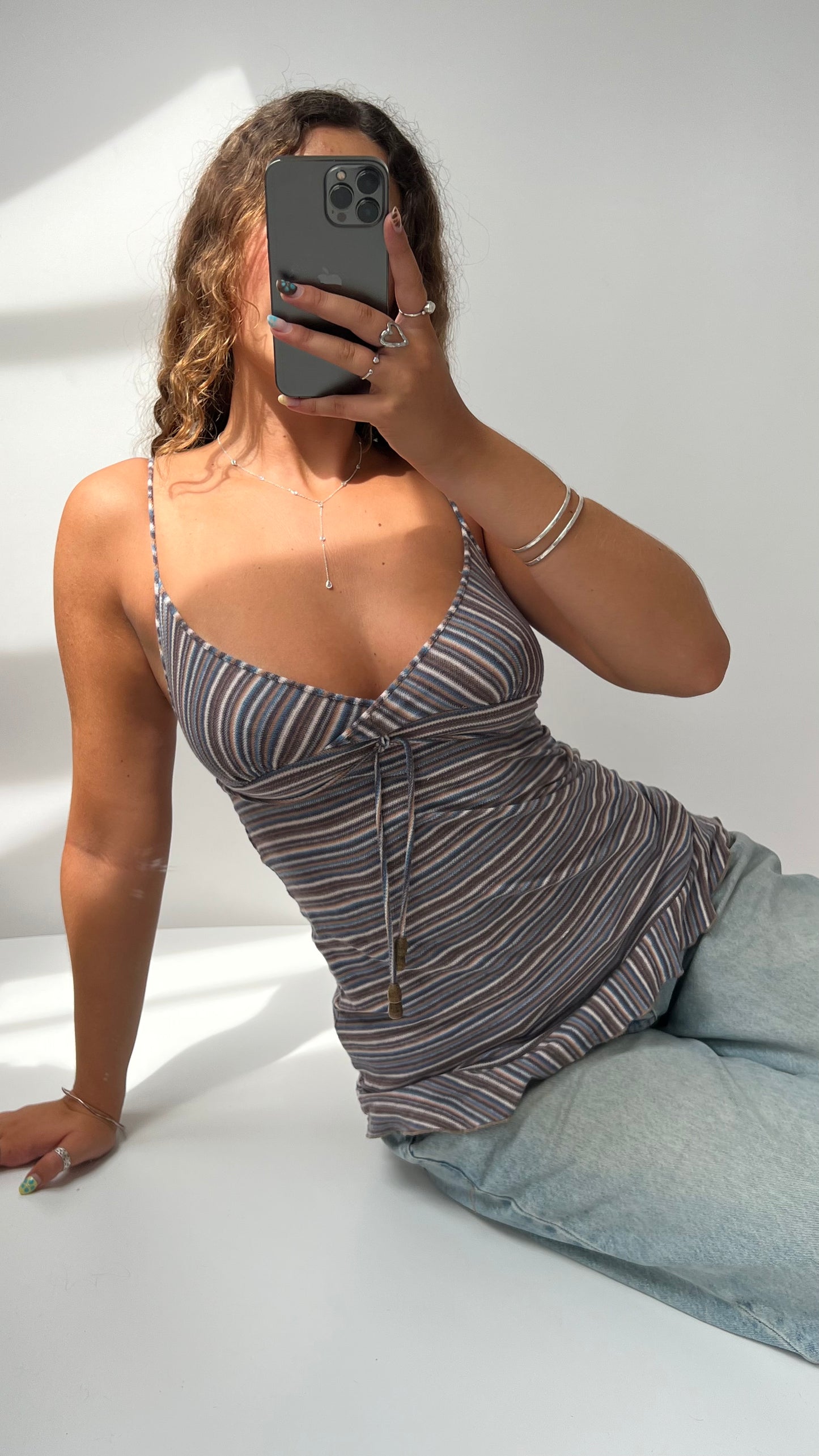 00s blue brown striped cami- size S