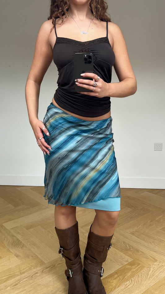 00s blue striped midi skirt- size S