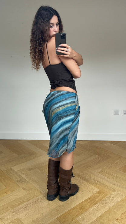 00s blue striped midi skirt- size S