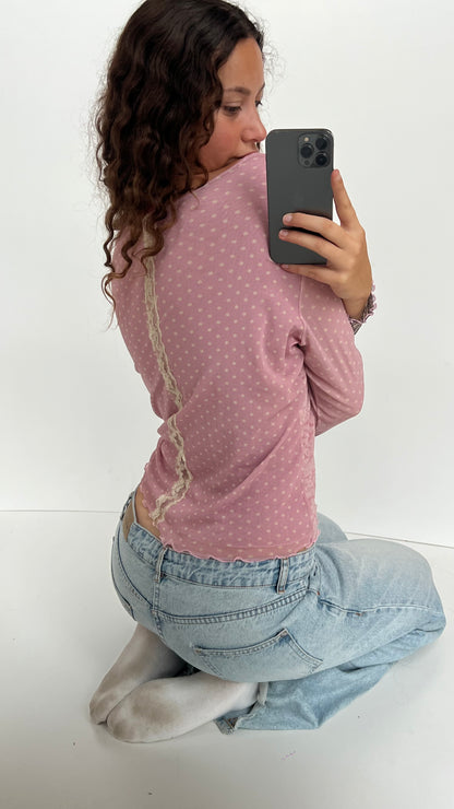 00s pink lace patchwork top- size XL