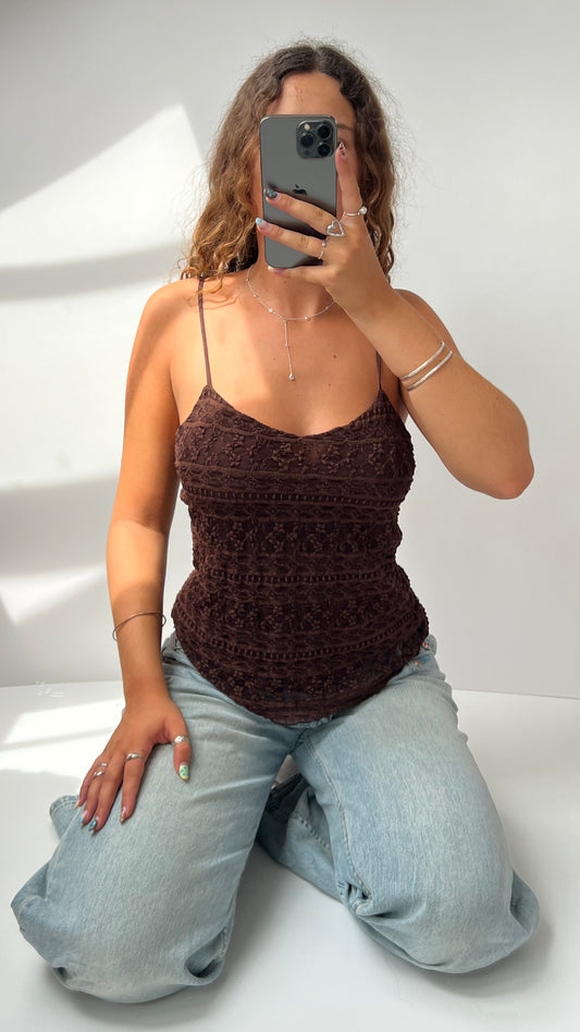 00s brown lace cami- size M/L