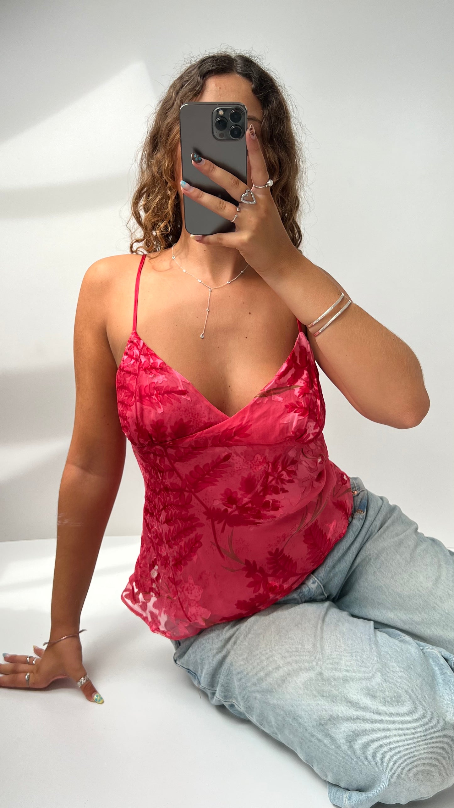 00s pink mesh floral cami- size M
