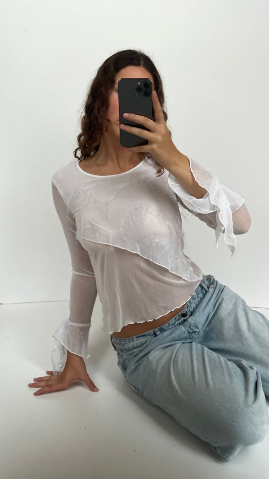 00s white sparkle mesh top- size S
