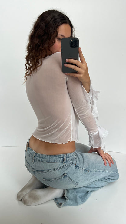 00s white sparkle mesh top- size S