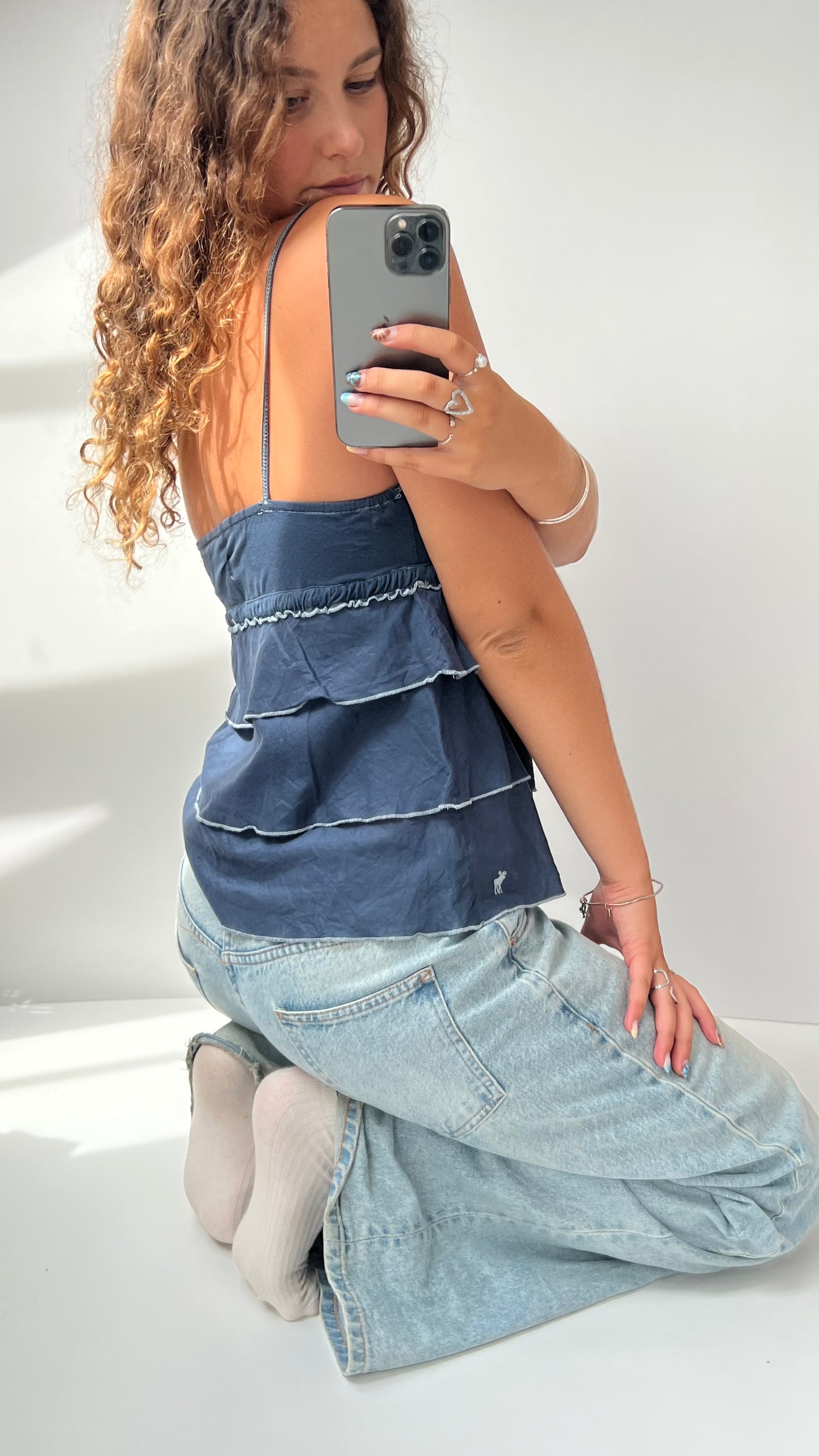 00s navy ruffle babydoll cami- size M