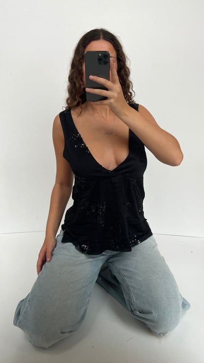 00s black sequin top- size L