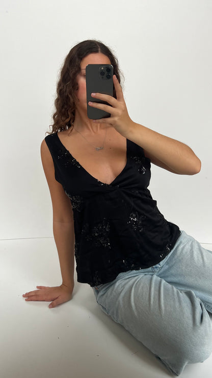 00s black sequin top- size L