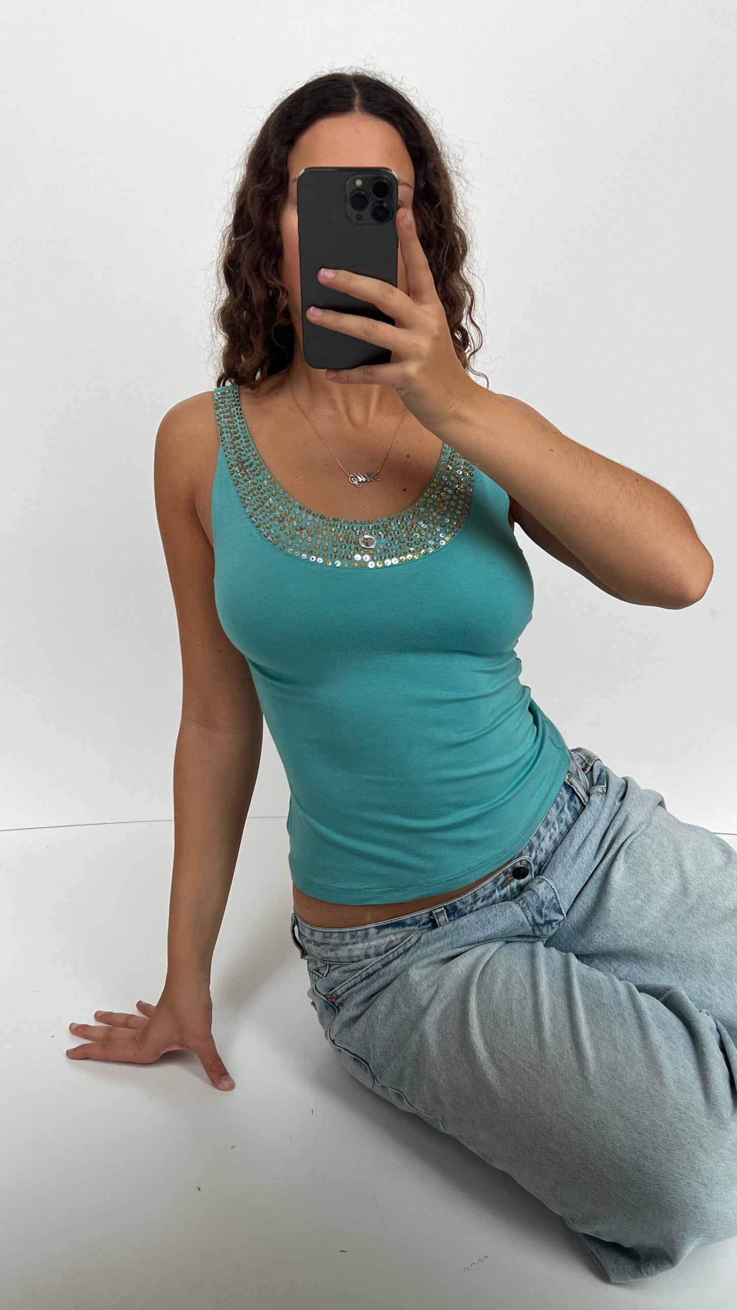 00s teal sequin cami- size M