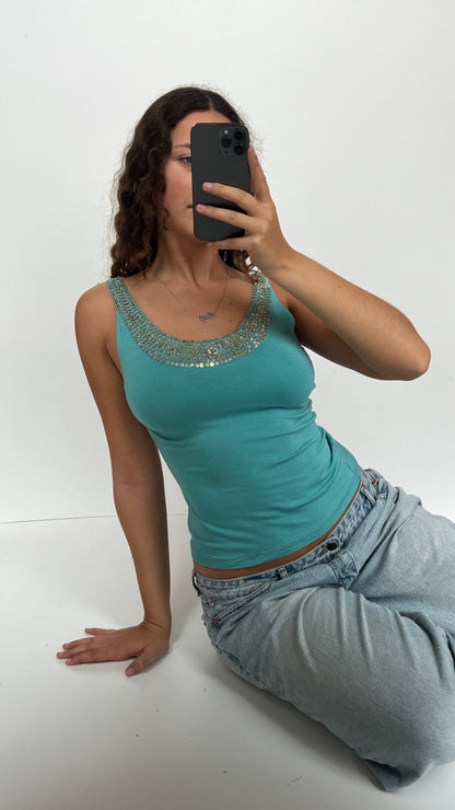 00s teal sequin cami- size M
