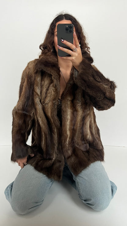 00s brown fur coat- size L