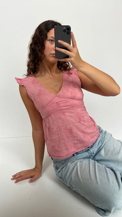 00s pink sequin babydoll top- size S