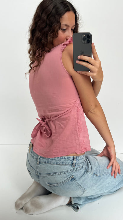00s pink sequin babydoll top- size S