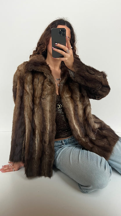00s brown fur coat- size L