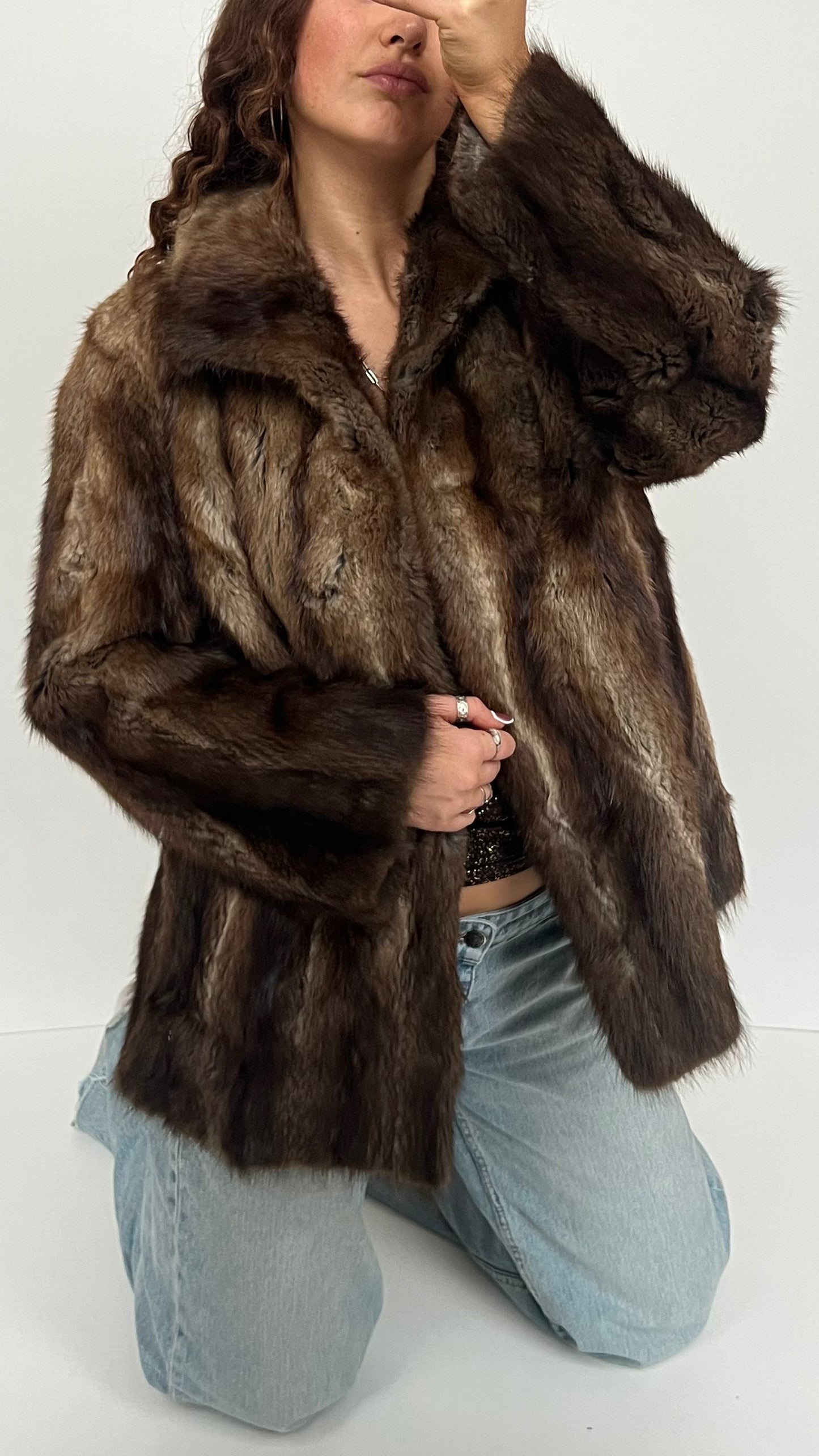 00s brown fur coat- size L