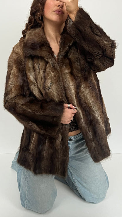 00s brown fur coat- size L