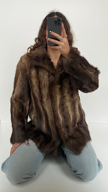 00s brown fur coat- size L