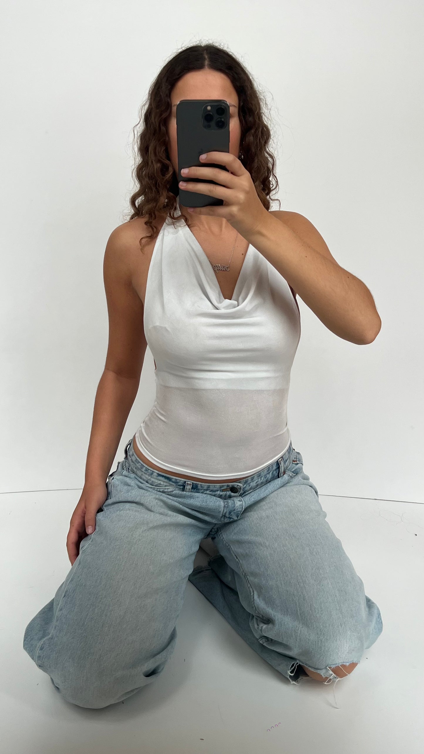 00s backless white cami- size S