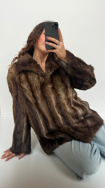 00s brown fur coat- size L