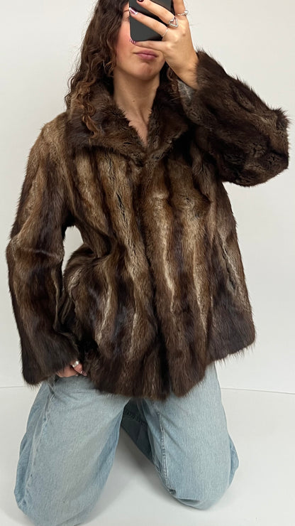 00s brown fur coat- size L