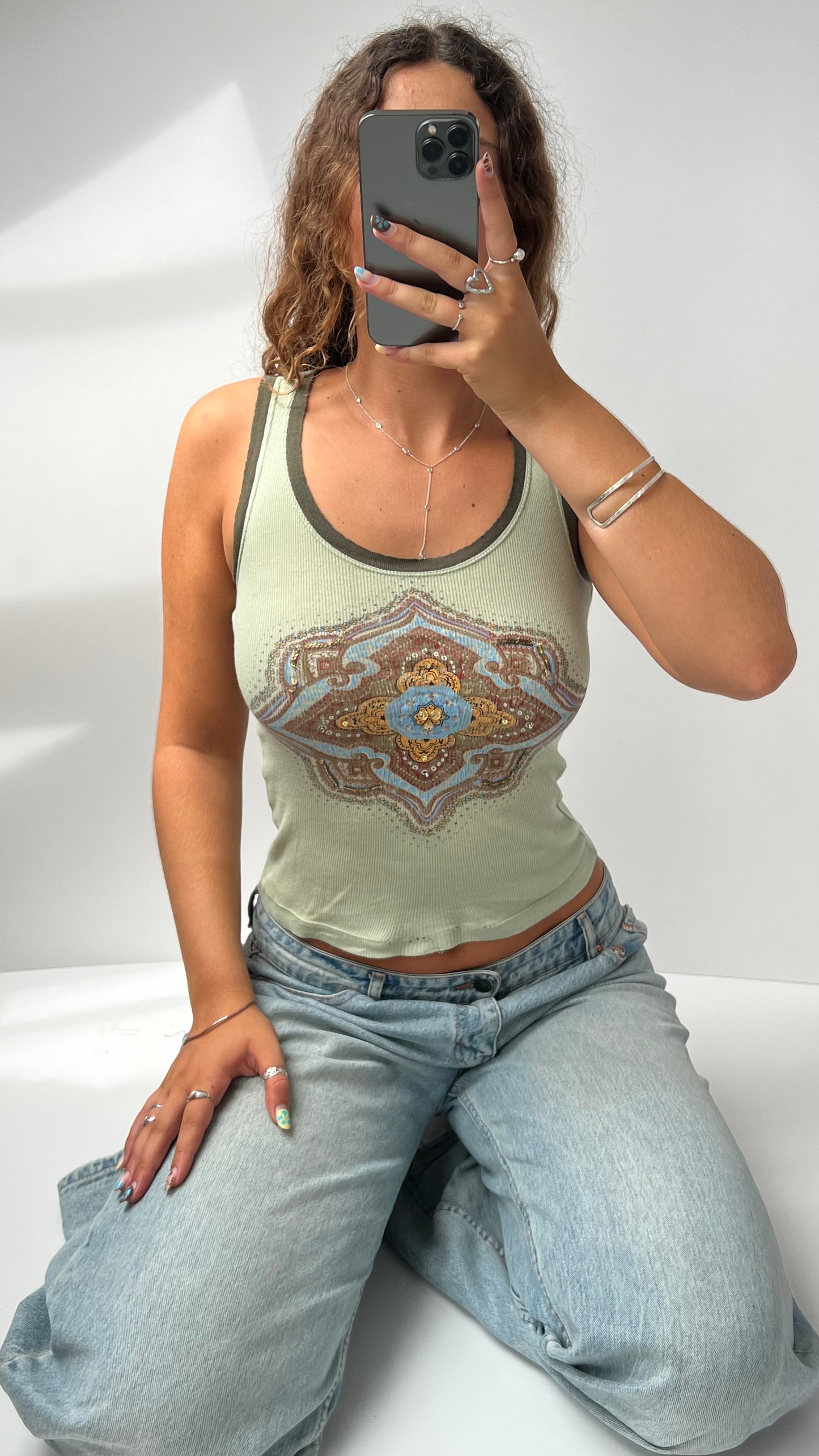00s green boho patterned cami- size S