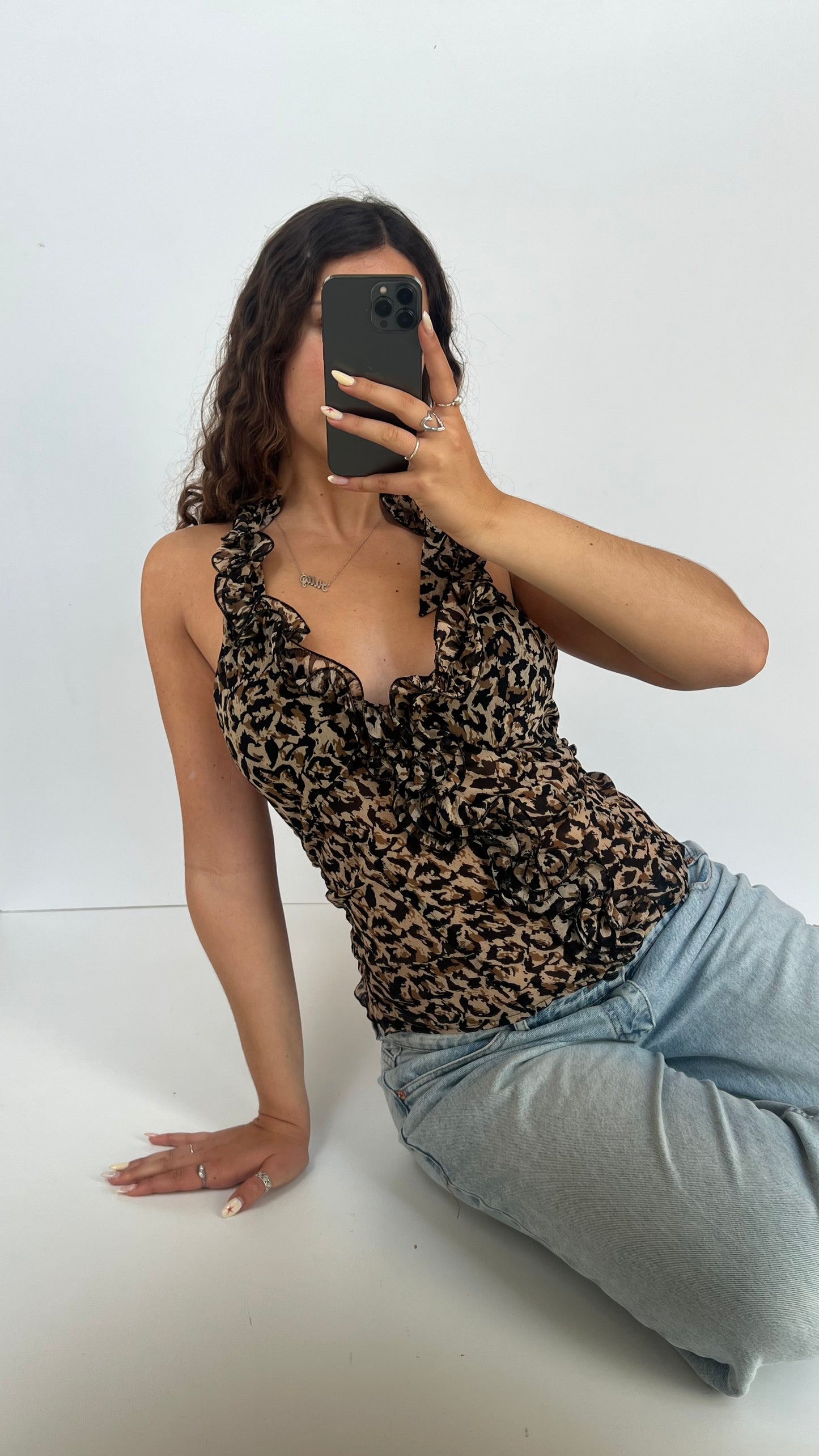 00s leopard print halter cami- size L