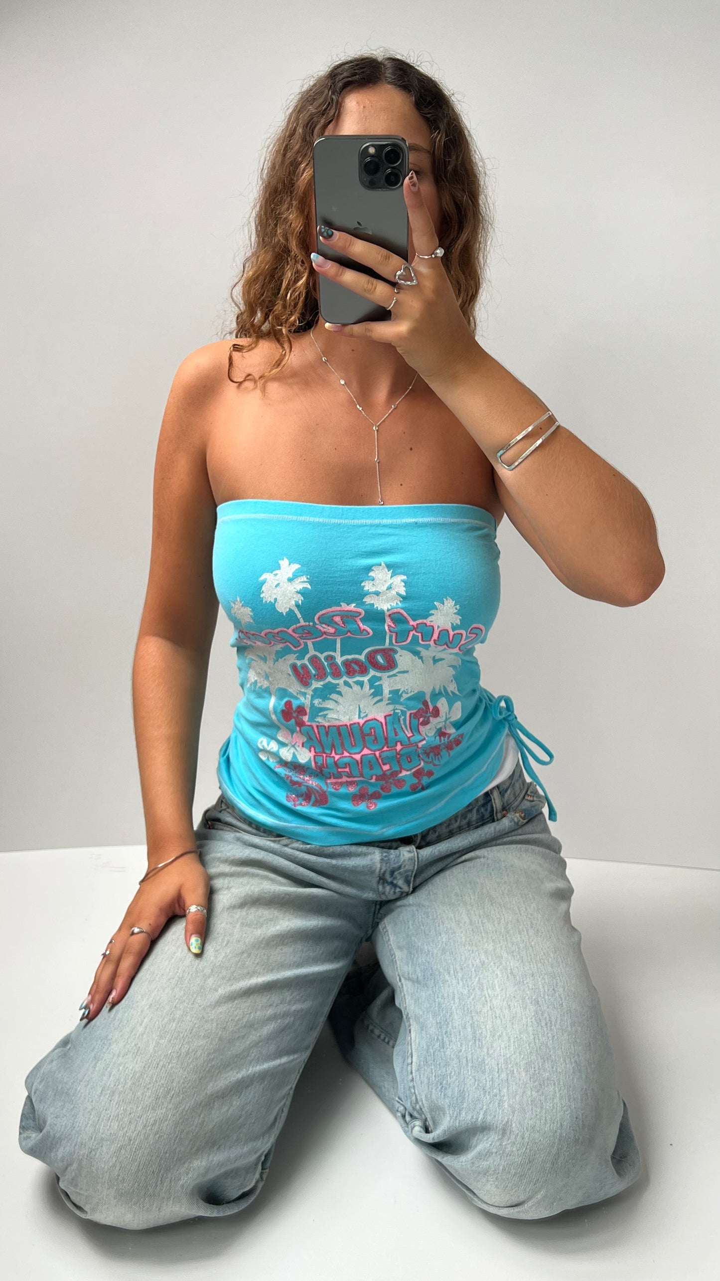 00s blue surf tube top- size M