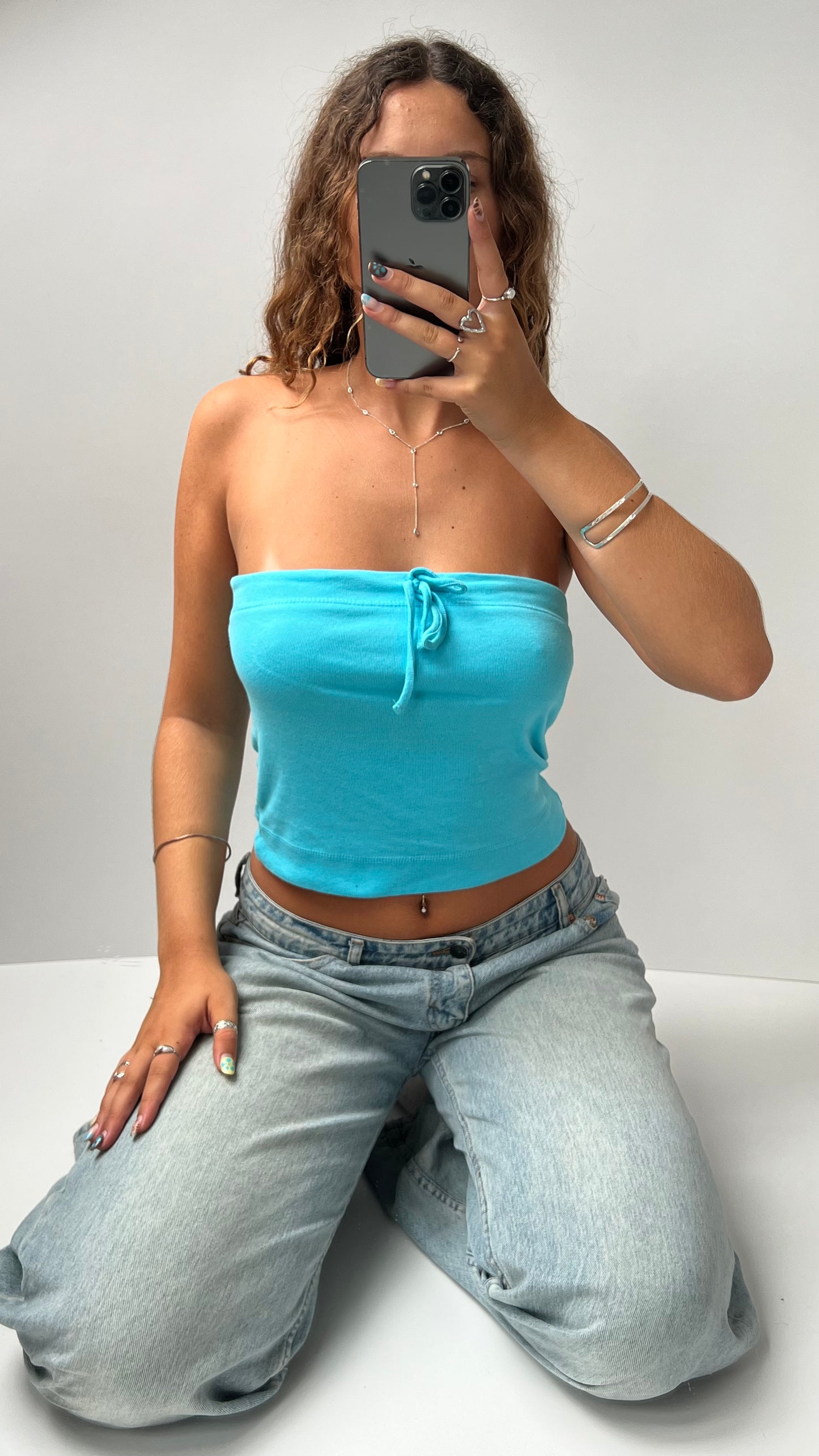 00s blue tube top- size M