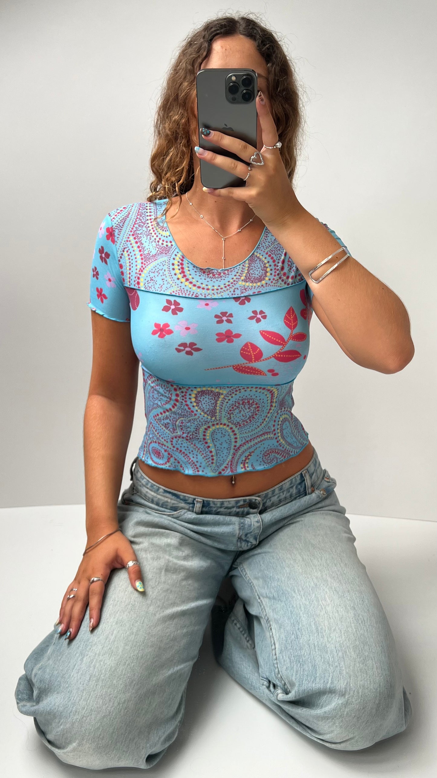00s baby blue baby tee- size S
