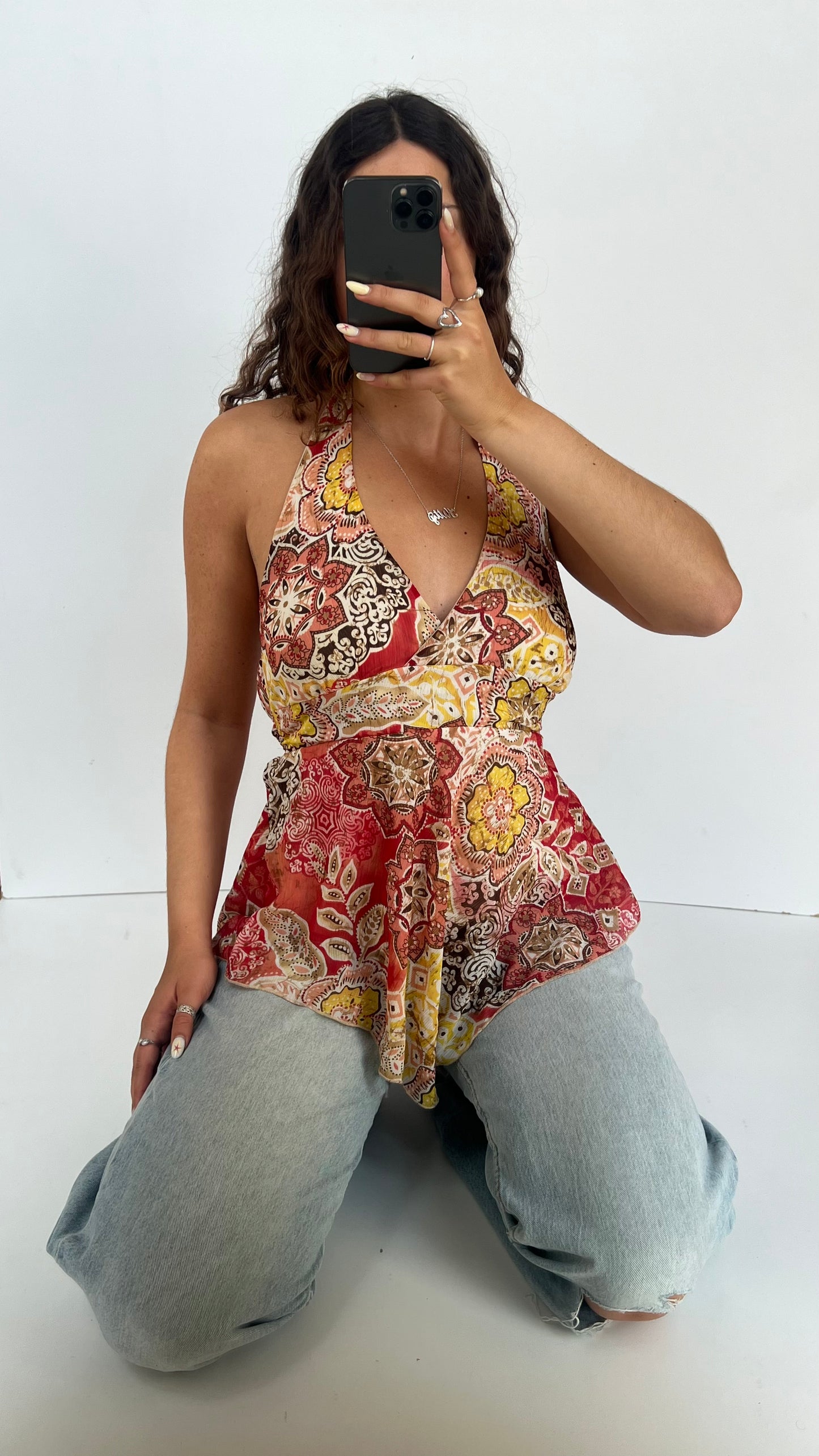 00s red yellow mesh cami- size L