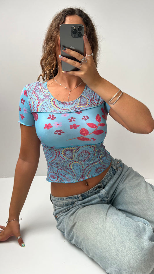 00s baby blue baby tee- size S