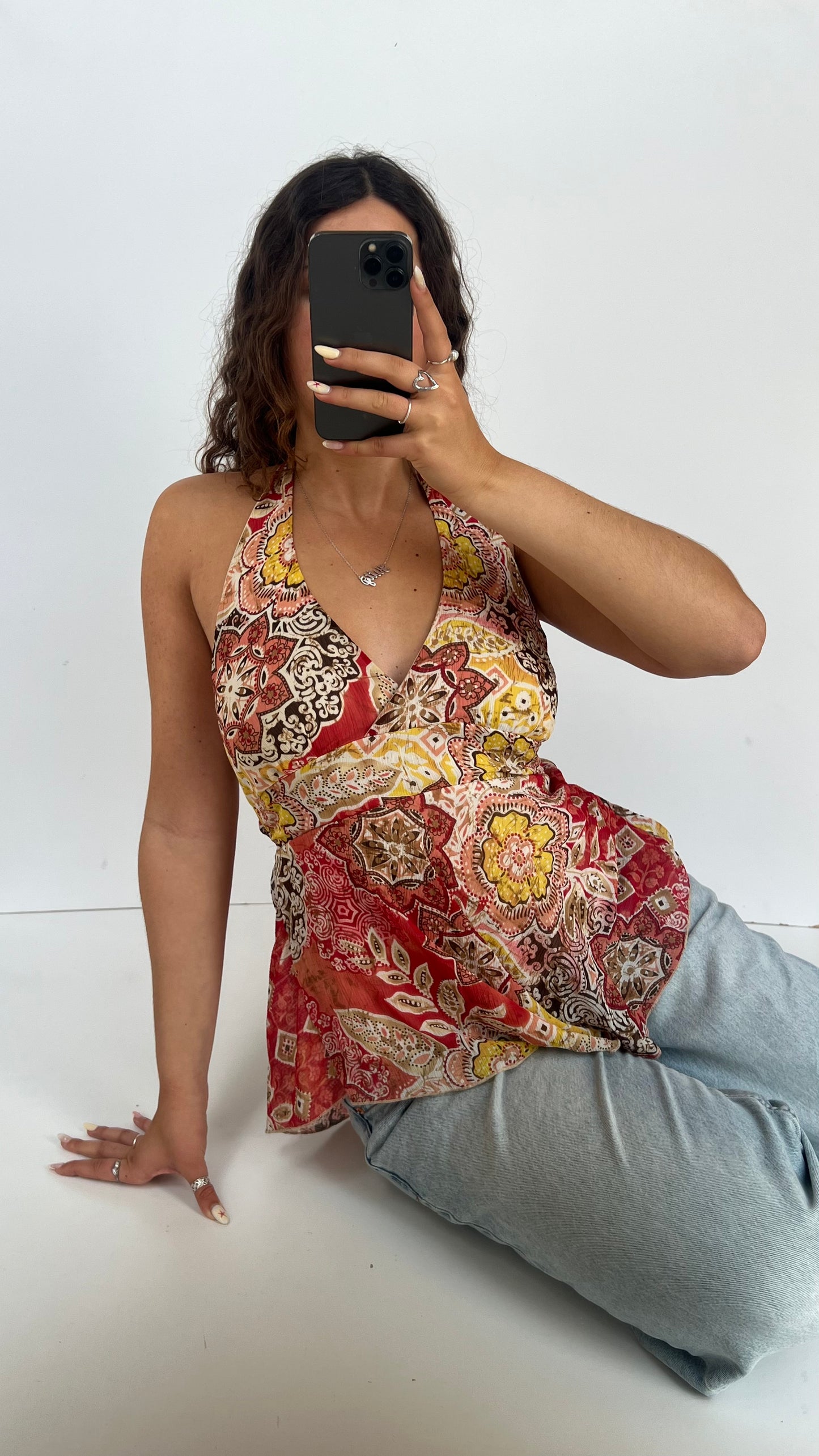 00s red yellow mesh cami- size L
