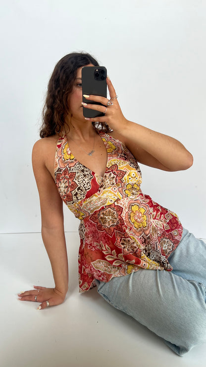 00s red yellow mesh cami- size L
