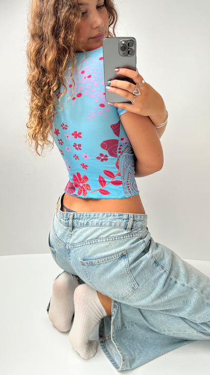 00s baby blue baby tee- size S