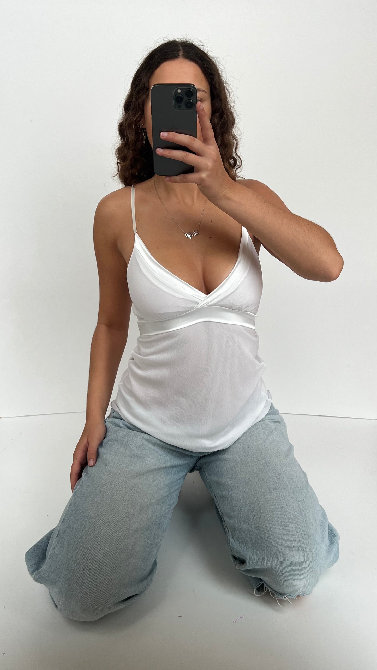 00s white mesh babydoll cami- size M